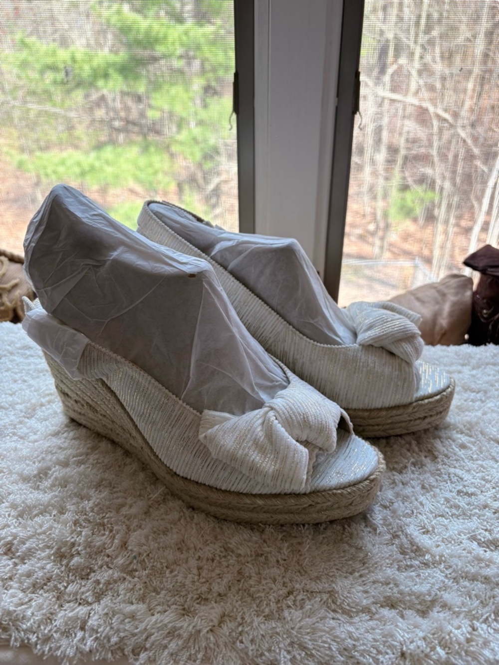 Naturalizer White Knotted Espadrille Wedge Sandals